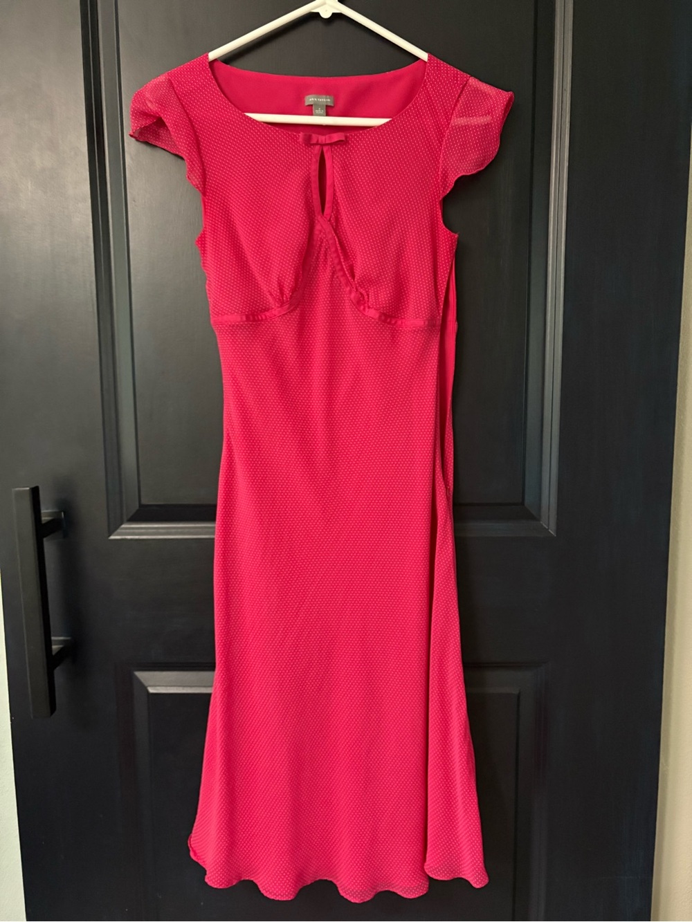 Ann Taylor Pink Cap Sleeve Midi Dress with Keyhole